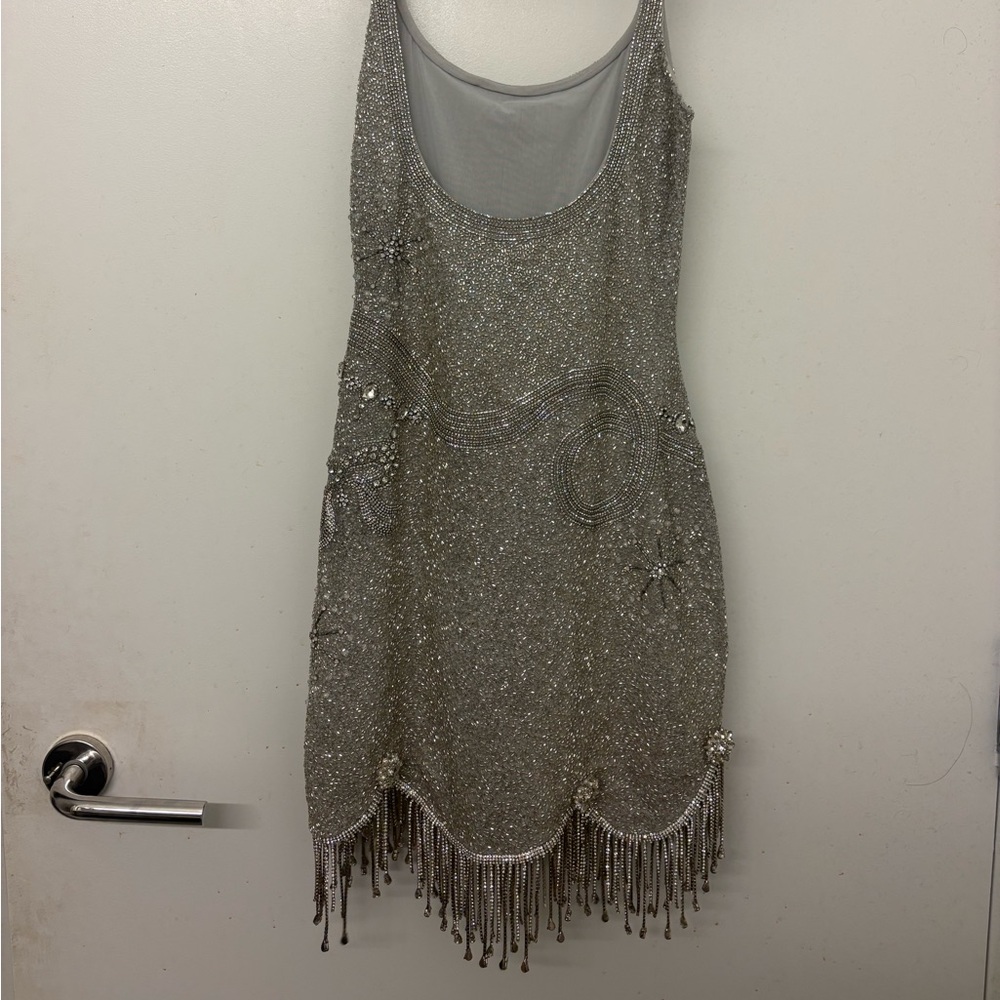Clio Peppiatt Charms Silver Beaded Fringe Mini Dress Size S - Picture 5 of 8